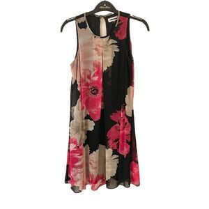 Calvin Klein Chiffon Swing Dress Floral Black Red 2